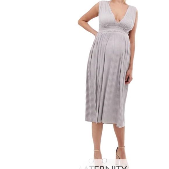 Asos maternity lace insert pleated midi dress gown - Picture 2 of 13